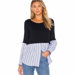 Bailey 44 Revolve Esme Top Sz M Navy Ribbed Stripe Lagenlook Normcore Old Money